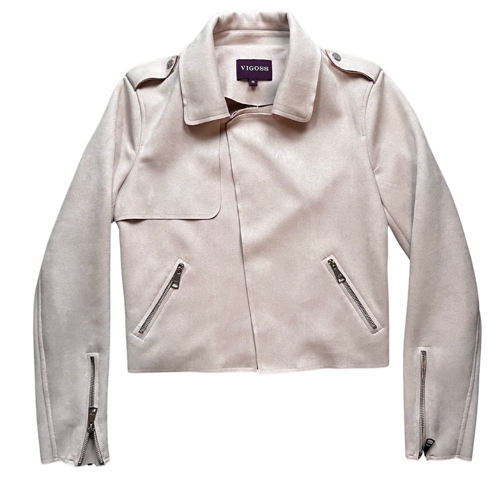 Vigoss Faux Suede Beige/Blush Moto Jacket | Size XS